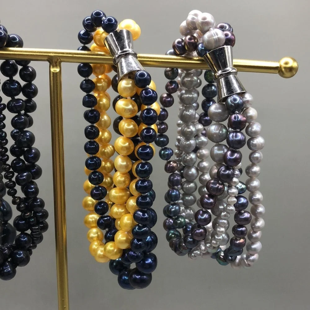 Cultured dyed freshwater pearls bracelets bundle lot 4, layered, multi strand.